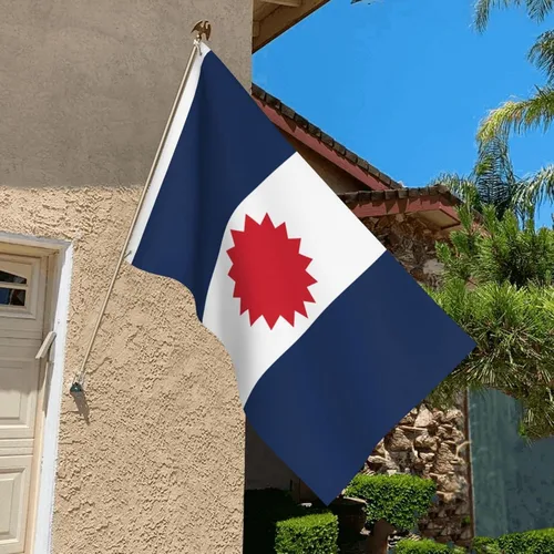 Vista 4 de Bandera de doble cara de la presa Tai People Banderas de 3 x 5 pies, bandera de decoración al aire libre, bandera ligera para fiestas en el hogar