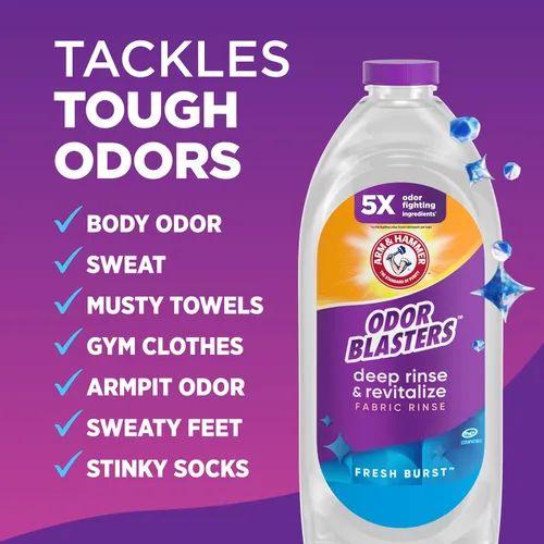 Vista 4 de ARM & HAMMER Odor Blasters Enjuague Profundo y Revitalizante para Telas, Aditivo para Lavandería, Elimina Sudor y Olores a Humedad, Aroma Fresh
