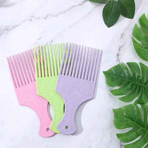 Vista 5 de Púas de pelo para mujer, 3 piezas, peine de plástico con dientes anchos afro para mujeres, herramientas de peinado rizado (color macarrón)