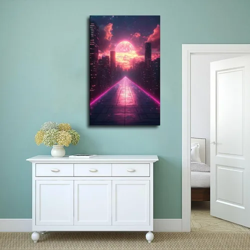 Vista 4 de Retro Futurism Neon Wall Art – Synthwave Sci-Fi Cityscape – Vibrant 80s Inspired Home Décor Modern Wall Prints Abstract Geometric Minimalist Art
