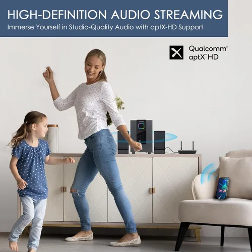 Vista 4 de SIMOLIO Receptor transmisor Bluetooth para TV, adaptador de baja latencia aptX 2-in-1 Wireless Audio Adapter Connects 2 Headphones, with aptX HD
