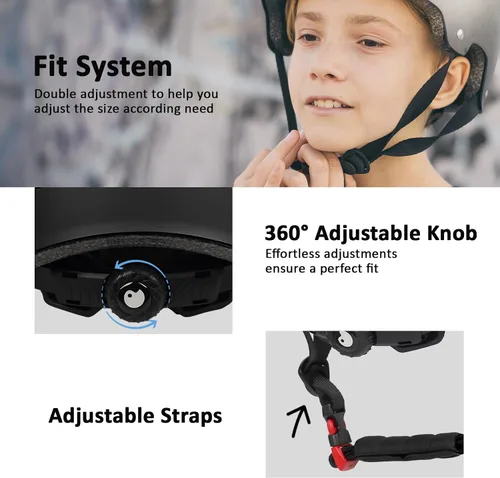 Vista 4 de Casco de patineta y bicicleta para adultos, mujeres, hombres, jóvenes y niños (2-3-5-8-14+ años, niños y niñas) - Casco ajustable multideporte