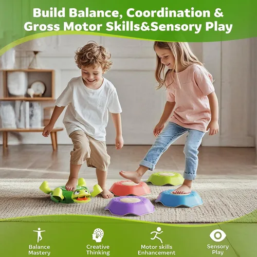 Vista 5 de Piedras Escalonadas para Niños y Pequeños de 3-5 años, 6 Piezas de Juguetes Sensoriales Antideslizantes y Curso de Obstáculos para Juego