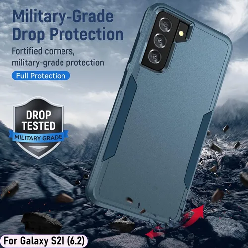 Vista 7 de Funda híbrida de doble capa para Galaxy S21 de 6.2 pulgadas, resistente a los golpes, resistente a los golpes, con 1 soporte magnético