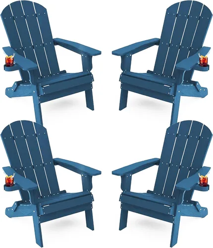 Vista 24 de YEFU Silla Adirondack, silla Adirondack de plástico de gran tamaño, sillas plegables para exteriores con soporte para tazas, silla de césped