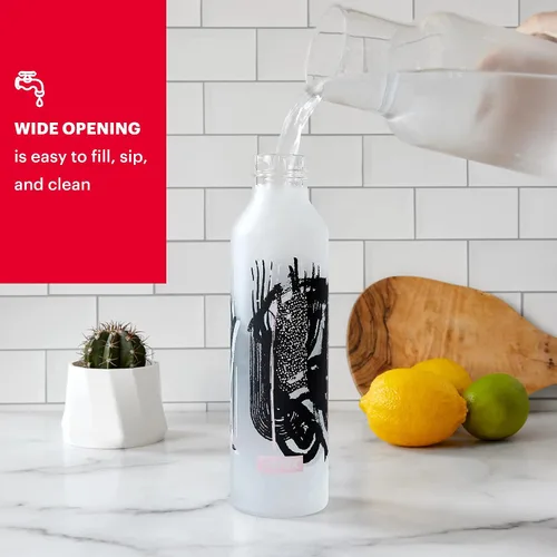 Vista 5 de Pyrex Botella de agua de vidrio que cambia de color de 24 onzas con revestimiento de silicona, botella de agua reutilizable de vidrio texturizado