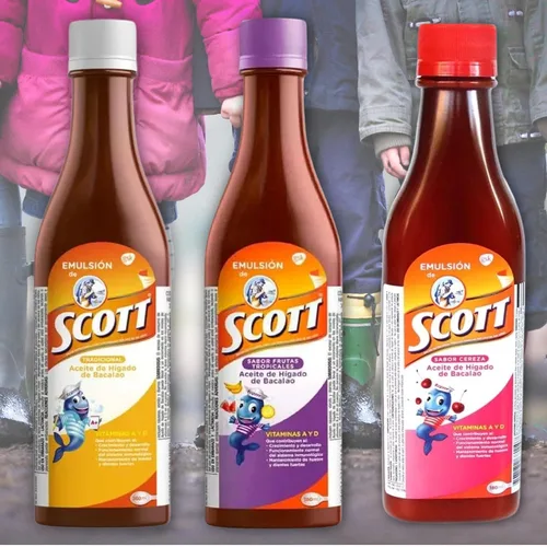 Vista 4 de DECA EXPERTS Emulsión de Scott Aceite de hígado de bacalao sabor Frutas Tropicales Pack de 2 de 6.1 fl oz - 180 ml - con vitamina A y Calcio