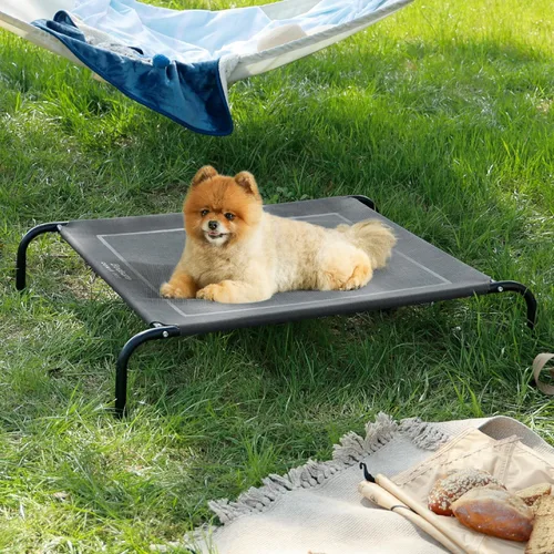 Vista 7 de Bedsure Camas elevadas para perros al aire libre para perros pequeños, cama portátil elevada para mascotas con hamaca para mascotas con patas Gris