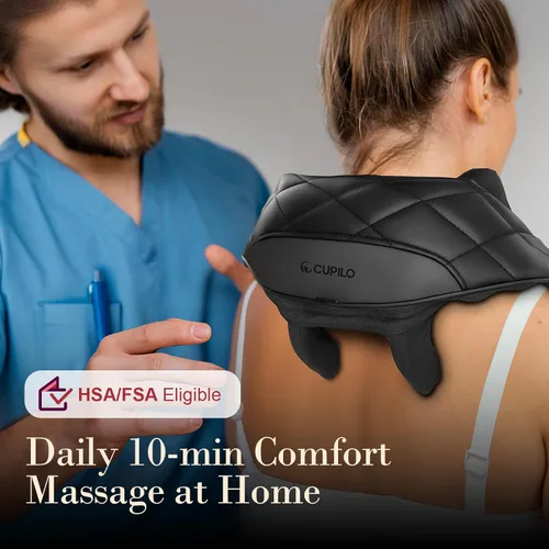 Vista 8 de CuPiLo Masajeador inalámbrico de cuello y hombros con calor, apto para HSA Negro