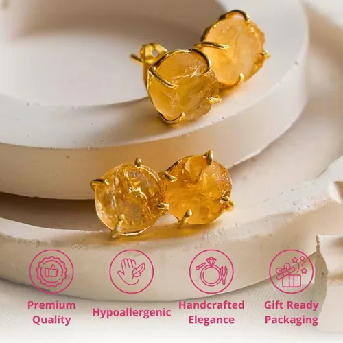 Vista 139 de Gempires Natural Raw Prong Setting Stud Earrings, 8-10 mm Crystals Earring, Handmade Jewelry, Gift for Her