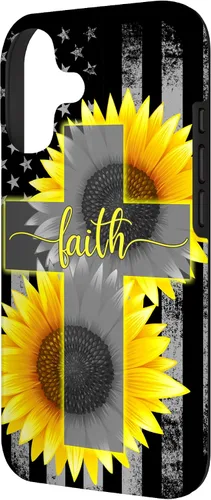 Vista 2 de Faith Jesus Cross Sunflower American Flag Patriotic Black Case for iPhone 17