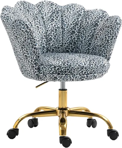 Vista 9 de Cómoda silla de trabajo para oficina en casa con ruedas, bonita y moderna tapizada de terciopelo con respaldo de concha, silla de escritorio Negro