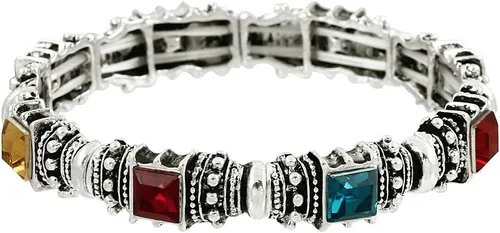 Vista 2 de Falari Pulsera elástica de plata antigua de cristal acrílico vintage