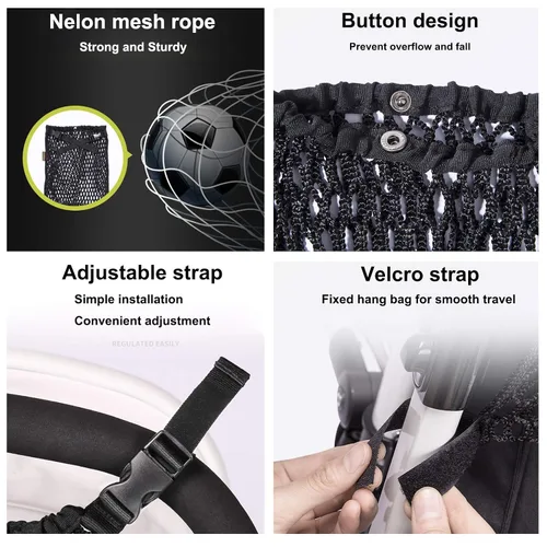 Vista 2 de Organizador universal para cochecito de bebé, bolsa de almacenamiento de malla de poliéster con espacio de almacenamiento extragrande, accesorios