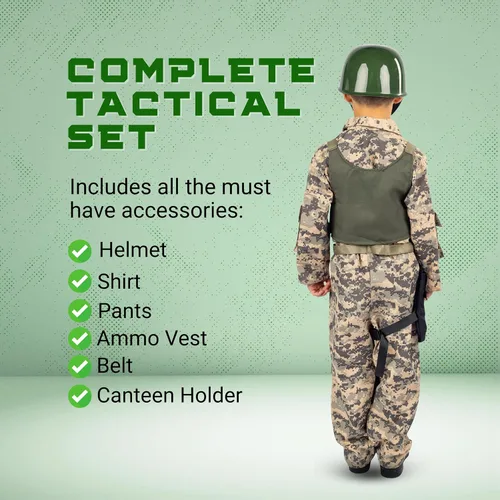Vista 2 de Disfraz de Ejército de Dress Up America para Niños Conjunto de Soldado Militar de Fuerzas Especiales Atuendo Táctico para Niños para Halloween