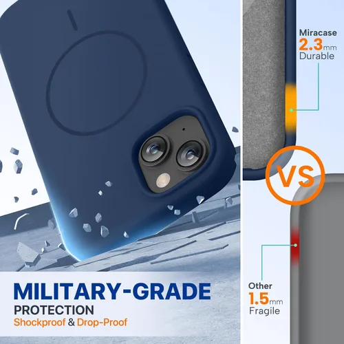 Vista 2 de Miracase Funda diseñada para iPhone 13, con protector de pantalla de vidrio templado, forro de microfibra suave antiarañazos, funda de goma de Azul