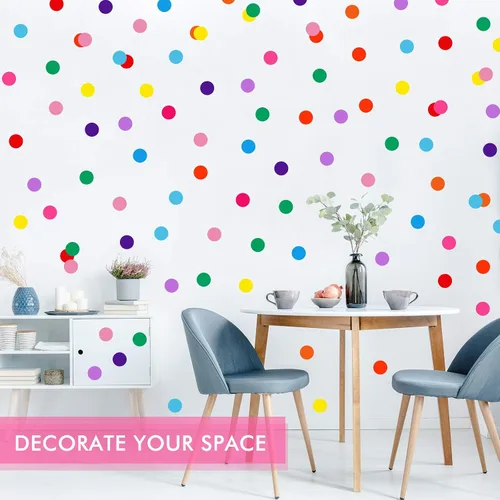 Vista 4 de Zonon 240 calcomanías de pared de lunares de 2 pulgadas, diseño de puntos de vinilo multicolor de arco iris, calcomanías circulares redondas