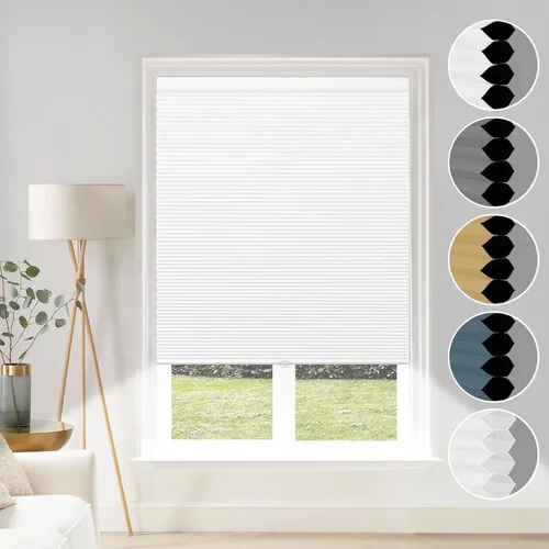 Vista 12 de Grandekor Persianas Opacas de Ventana y Estores Sin Cable con Celdas, Beige-Blanco Pálido, 46x48 pulgadas Honeycomb Shades Create a Darker Room