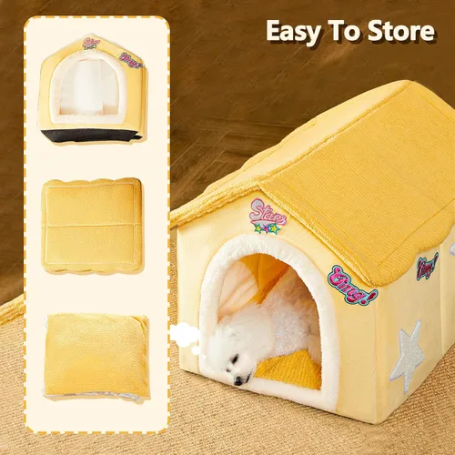 Vista 5 de Casa para gatos, cama cueva de gatos de dibujos animados con almohada acolchada extraíble lavable, bonita tienda de campaña para gatos, cálida