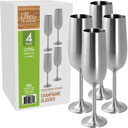 Vista 8 de Copas de champán irrompibles de acero inoxidable, juego de dos copas de champán de 8 onzas