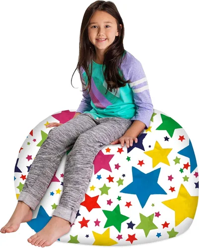 Vista 12 de Posh Creations Funda de puf para niños con almacenamiento para animales de peluche - Organizador de juguetes para niños, Mediano 68.58 cm - Lona