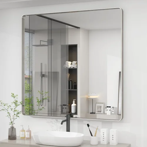 Vista 118 de Paquete de 2 espejos de baño con marco de metal negro de 22 x 30 pulgadas, espejo rectangular redondeado negro mate, antioxidante, se cuelga