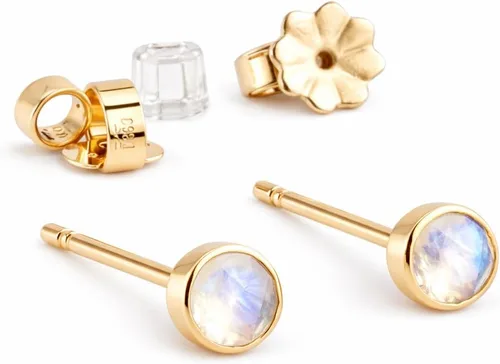 Vista 29 de Juego de aretes pequeños de oro con bisel, bola para cartílago, tragus, hélice, múltiples joyas hipoalergénicas de piedra natal para mujer