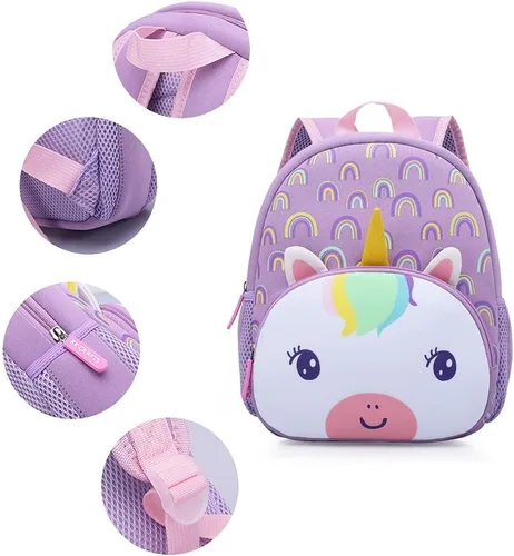 Vista 4 de Mochila impermeable para niños de 2 a 5 años, para el jardín de niños, mochila 3D de lindos dibujos animados, de neopreno, mochila de animales