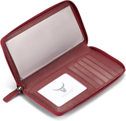 Vista 3 de HISCOW Funda para chequera con cremallera y tarjetero con divisor - Piel de becerro italiana, Rojo vino, Classic