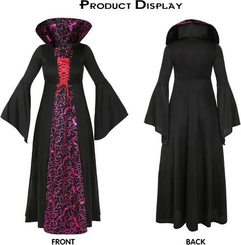 Vista 7 de SOOFILM Vampire Costume for Grils and Women, Gothic Vampires Dress Halloween Adult and Kids Vampire Costumes with Accessories