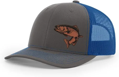 Vista 41 de Sombrero de pesca de trucha con parche de cuero grabado láser Richardson 112 Snapback Trucker Cap