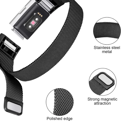 Vista 2 de Correa de metal compatible con Fitbit Charge 2 bandas para mujeres y hombres, correa de repuesto ajustable de malla de acero inoxidable para Fitbit