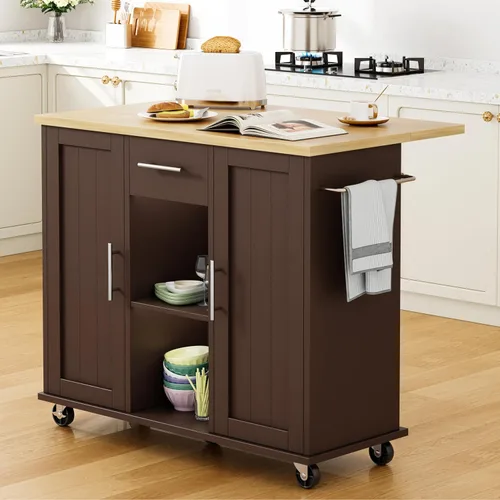 Vista 11 de Shintenchi - Carrito de isla de cocina con almacenamiento, mesa rodante Negro-22 pulgadas