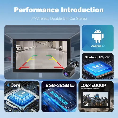 Vista 3 de Haudio Estéreo de auto de doble DIN de 7 pulgadas con CarPlay inalámbrico y Android Auto, Bluetooth, navegación GPS, cámara de respaldo, sistema