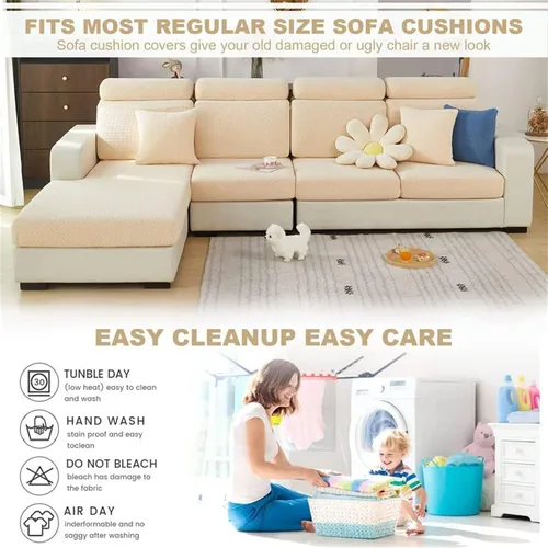 Vista 7 de Fundas de cojín para asiento de sofá, fundas elásticas para cojín para sofá, funda antideslizante de repuesto, protector grueso de muebles con Beige