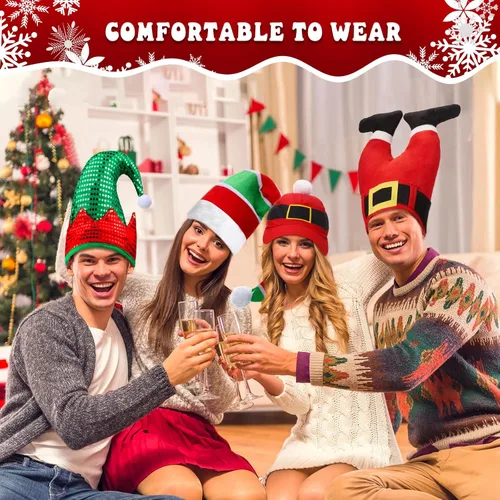 Vista 3 de Syhood Sombreros de Navidad, gorro de árbol de Navidad de Papá Noel para fiesta, disfraz de vacaciones para adultos