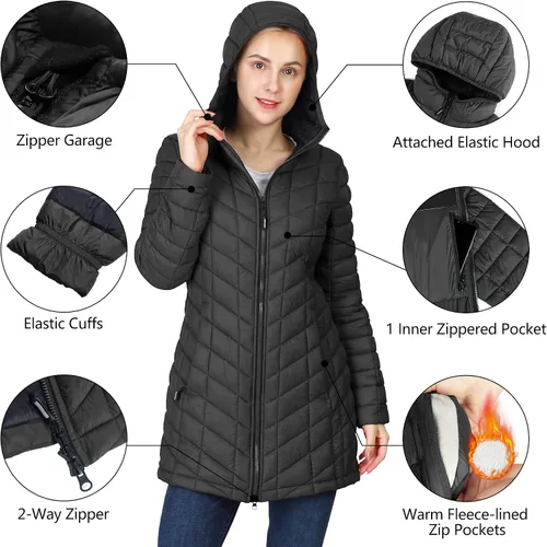 Vista 2 de Outdoor Ventures Maryan - Abrigo largo, acolchado, Thermolite, cálido, ultraligero, con capucha para mujer