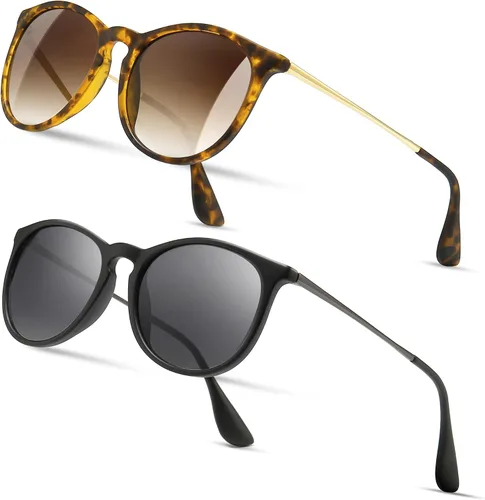 Vista 27 de SUNGAIT Gafas de sol redondas vintage prémium para mujeres y hombres Gradiente ámbar/marrón