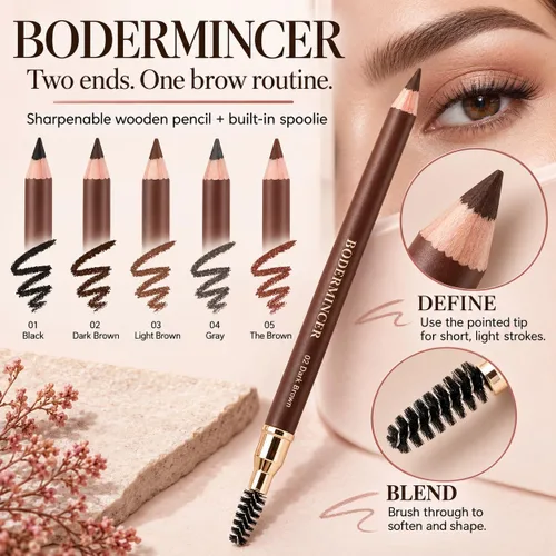Vista 3 de Bodermincer 1 unidad Lápiz de cejas resistente al agua, duradero, de larga duración, 5 colores para elegir (1# Negro)