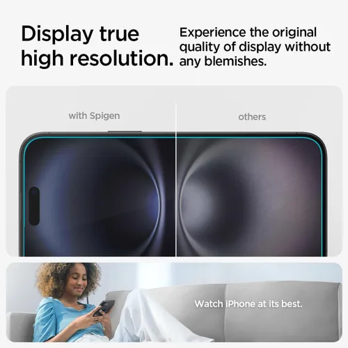 Vista 5 de Spigen Protector de pantalla de vidrio templado [GlasTR EZ FIT] diseñado para iPhone 16 / iPhone 15 (paquete de 2)