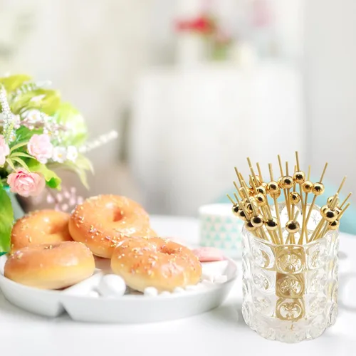 Vista 3 de 200 palillos de cóctel para bebidas, palillos de dientes elegantes para aperitivos, palillos de cóctel de bambú para aperitivos, palillos de dientes