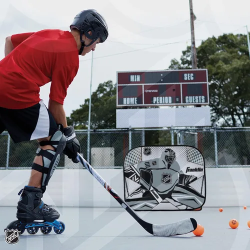 Vista 6 de Franklin Sports Juego de portería de hockey callejero portátil para niños + juego de tutor de tirador - Red plegable desplegable con objetivo