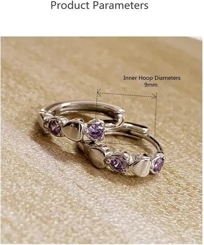 Vista 4 de Aretes de aro pequeños de doble corazón con circonita cúbica para mujeres, adolescentes y niñas, plata de ley 925, hipoalergénicos para orejas