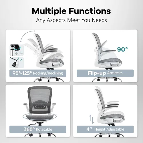 Vista 5 de Silla de Oficina con Asiento de Malla, Silla de Escritorio Ergonómica de Malla con Soporte Lumbar Ajustable, Silla de Computadora con Reposabrazos
