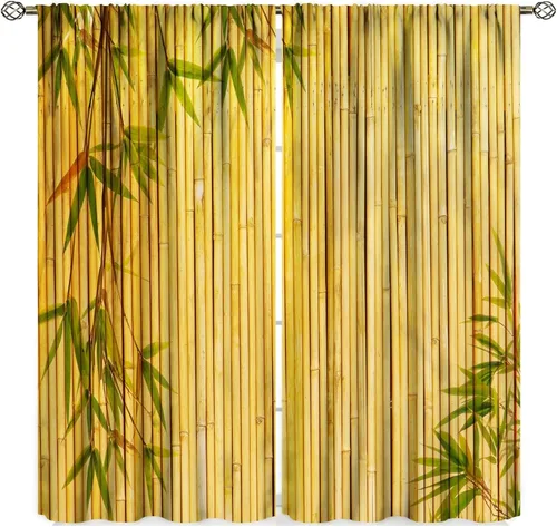 Vista 9 de Cortinas con estampado de bambú, asiático, japonés, naturaleza, bambú, elegante, bronceado, hogar, decoración para sala de estar, dormitorio