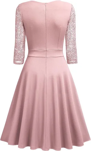 Vista 5 de Miusol Vestido de cóctel de manga 23 con cuello cuadrado y encaje floral para mujer
