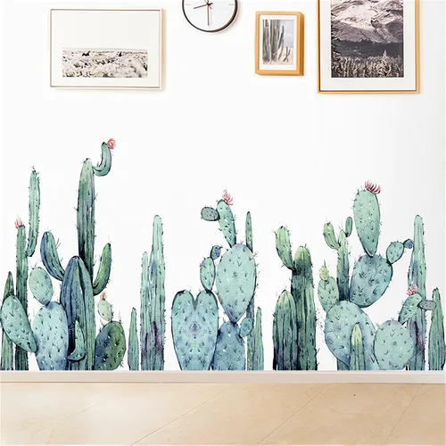 Vista 3 de Calcomanías de pared de cactus de acuarela, plantas verdes tropicales, calcomanías de pared