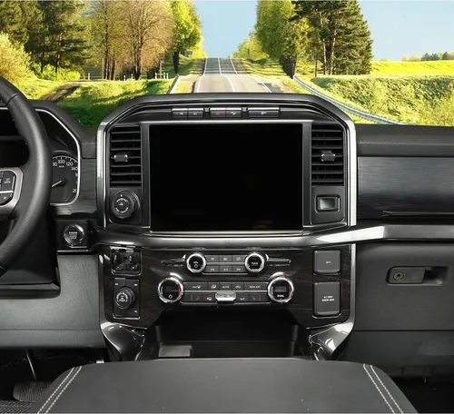 Vista 5 de Jimen Compatible con Ford F150 2021-2023, cubierta del panel de control de aire acondicionado de consola central (grano de madera negra)