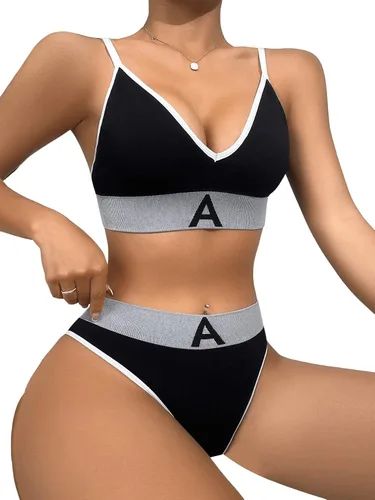 Vista 3 de SOLY HUX Conjunto de lencería de 2 piezas con brasier y braga a rayas para mujer