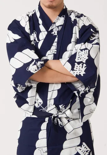 Vista 3 de Tokyoin yukata tradicional de algodón hecho en Japón, bata, (pijama kimono japonés) cómodo, unisex, diseño con obi